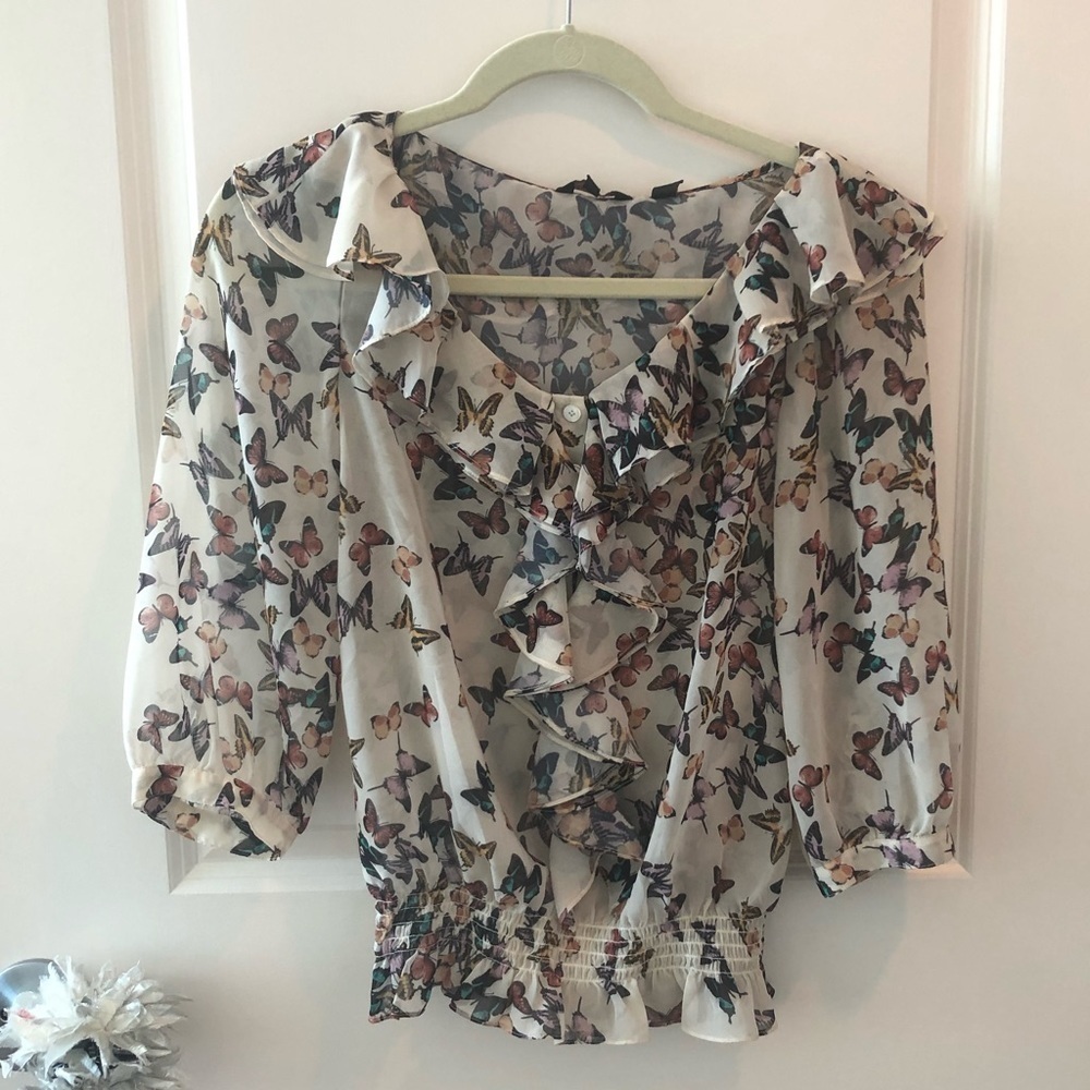Ted Baker Butterfly Ruffle Blouse in Cream